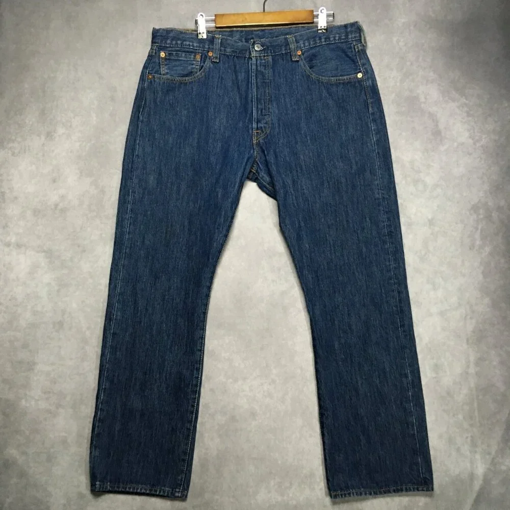 Levis Mens 501 Original Fit Blue Jeans size 38x30 Button Fly Cotton Denim Copper